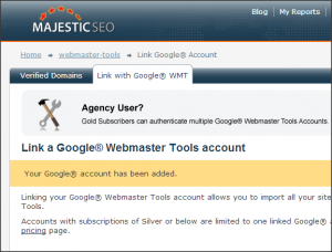 Link a Google Webmaster Tools account to Majestic SEO