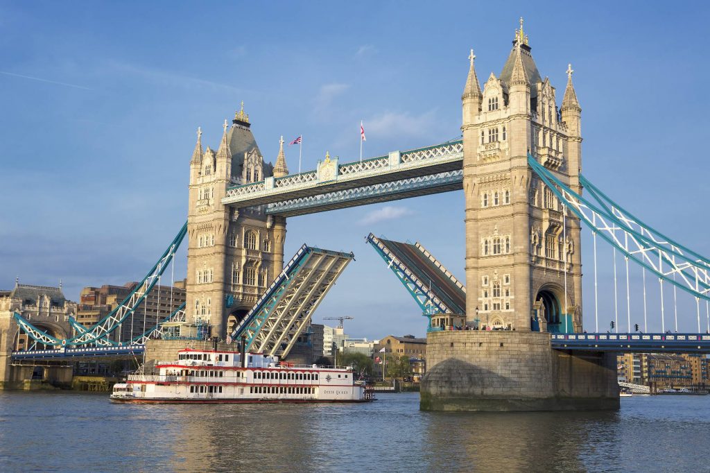 LONDON UNITED KINGDOM - APRIL 13: Tower Bridge in London on April 13 2015. Famous Tower Bridge at Thames RIver in London United Kingdom.